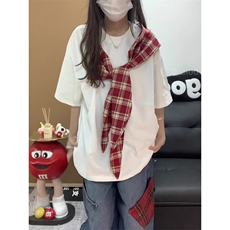拼接格子布装饰高品质260克双纱纯棉美式高街短袖T恤特P35，男装T恤，电商A486-1