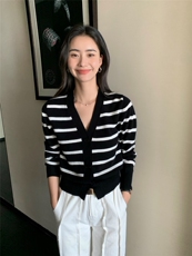 秋冬新款v领女单排纽扣修身针织开衫，女装针织衫/毛衣，玛卡隆羊绒
