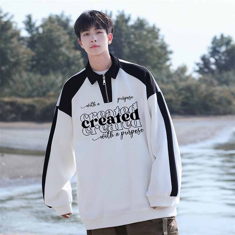 高品质！23秋季美式拼色翻领POLO衫休闲宽松卫衣PW2336-P50控78,男装卫衣,电商B370