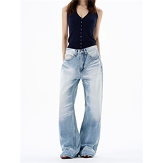 美式高街微喇叭牛仔裤男女cleanfit复古水洗宽松直筒拖地长裤，男装牛仔裤，星座1210-1