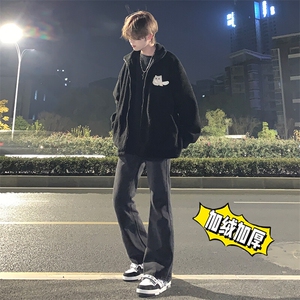 高街vibe纯色牛仔裤男款修身微喇叭裤 控价68 常规55加绒65图片