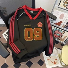 美式重磅嘻哈卫衣男女2025春季新款V领球衣情侣装宽松外套W1455，男装卫衣，星座601-1