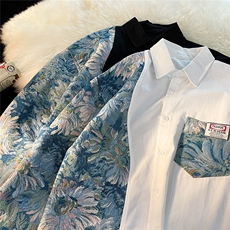 1港风风花型衬衫大码M-5XL情侣潮长袖衬衫男CS7714P60控88，男装衬衫，星座226-2