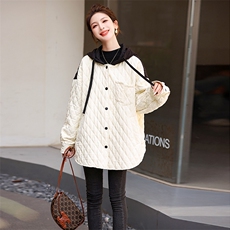 2023冬装新款设计感宽松显瘦帽菱格夹棉短外套，女装棉衣/棉服，橙子家