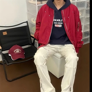 美式复古高街飞行员夹克男春秋潮牌宽松小众设计感不规则工装外套图片
