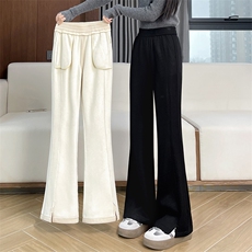 加绒微喇裤女秋冬新款针织秋冬加厚高腰弹力黑色西装喇叭裤，女装休闲裤，云美莎专业女裤-全店现货