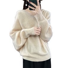 2025秋冬新款翻领100%纯羊毛衫女纯色长袖针织毛衣宽松羊绒衫打底，女装羊毛衫，蒙特羊绒