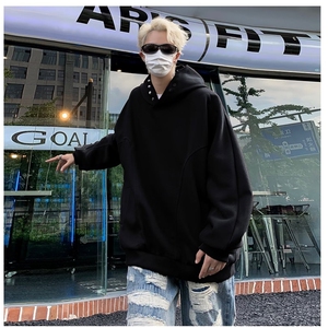 港风秋款男连帽卫衣拼接款按扣宽松休闲外套WY44 P55图片