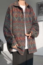 8XL-M复古大码民族风衬衫男款秋冬季加厚粗呢藏式外套CS29001P68，男装衬衫，电商B312