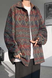 8XL-M复古大码民族风衬衫男款秋冬季加厚粗呢藏式外套CS29001P68图片