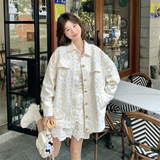 白色镂空刺绣牛仔套装裙女2025春季新款设计感小众衬衫短裙两件套，女装套装/套裙，2C201