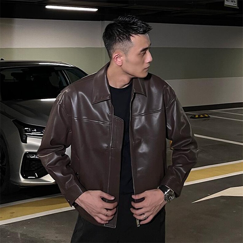 轻熟25秋冬季时尚短款皮夹克男机车ins痞帅外套休闲拉链皮衣外套，男装夹克，星座506A