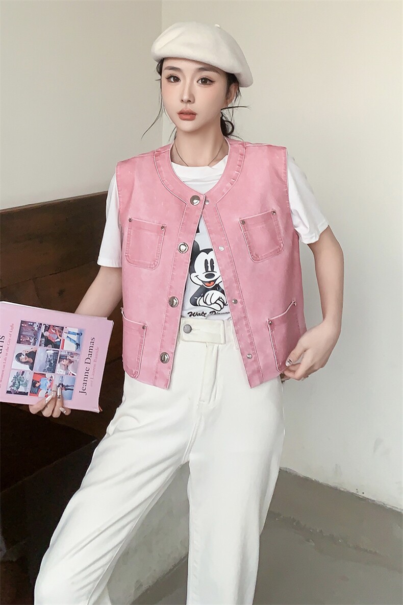 2024春装新款率性气质感多口袋皮马甲,女装皮衣,美拉德工厂直营店