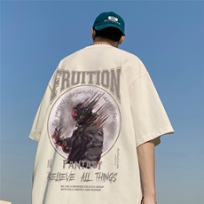 港风23新款夏季时尚百搭印花圆领复古宽松短袖T恤T6098P25控38，男装T恤，电商A268A
