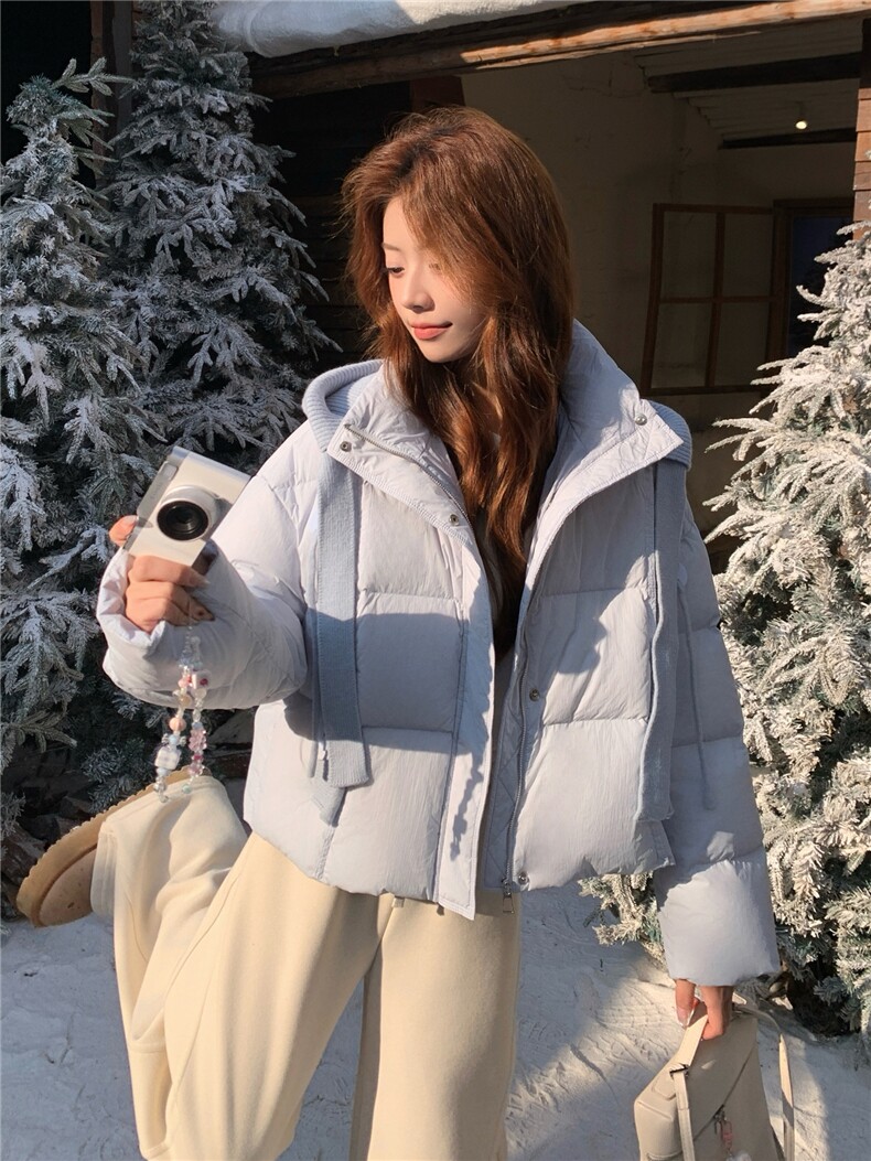 现货冬季新品针织帽可拆卸休闲羽绒服短外套,女装羽绒服,乐吉娜