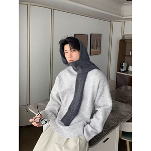 cleanfit纯色连帽毛衣男女秋季宽松慵懒高级感设计软糯针织衫内搭图片