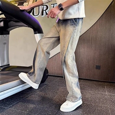 美式高街春秋季重磅牛仔裤小众设计感弯刀裤复古水洗做旧宽松直筒，女装牛仔裤，星座506A
