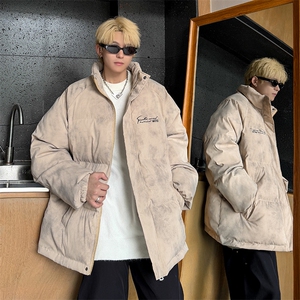 特p100控158冬立领机车棉服情侣棉衣面包扎染服墨染风外套男MY248图片