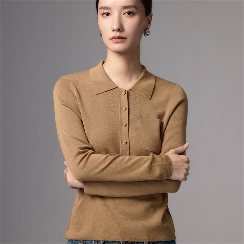 老钱风polo领针织衫女深灰色修身通勤上衣2025新款高端精纺羊毛衫，女装羊毛衫，蚂蚁派对工厂直营店