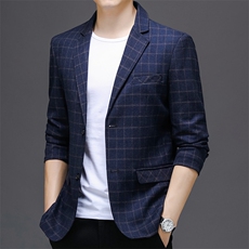 休闲西装中年男士外套宽松韩版潮流春季新款格子西服外套上衣单件，男装西服，电商B212（原钱塘6029）