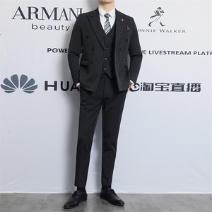 2025新款条纹双排扣潮款休闲西服男士2202-P235图片