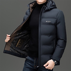 男士冬季加厚羽绒服连帽时尚休闲上衣中青年短款百搭防寒保暖外套，男装羽绒服，电商B212（原钱塘6029）