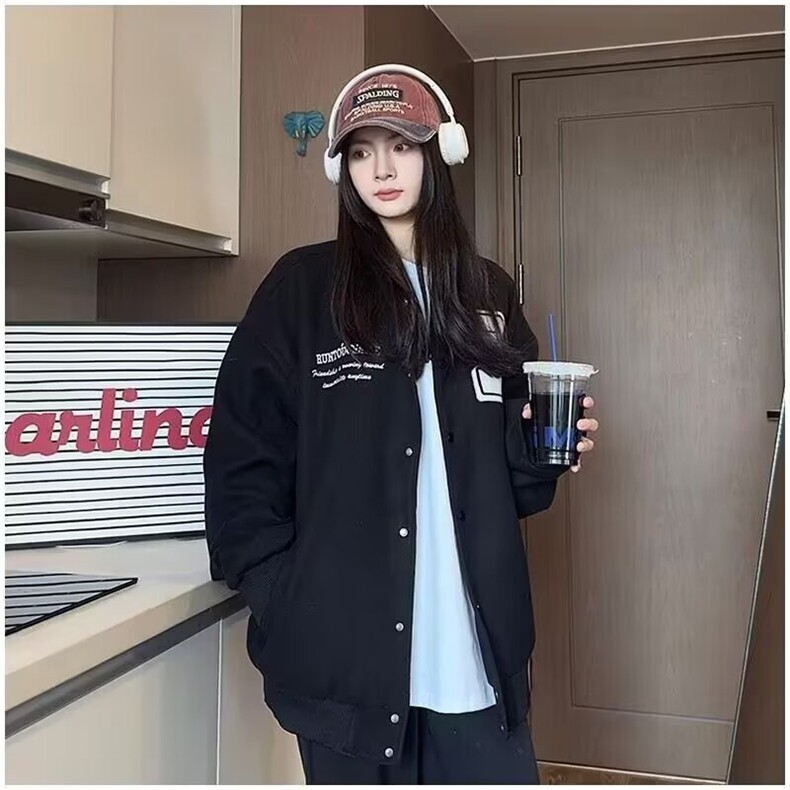 美式复古街头刺绣飞行夹克男女小众设计感宽松百搭boxy棒球服外套,男装夹克,星座506A