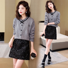 《现货新品》立体修身气质优雅可爱学院风开衫两件套套裙，女装套装/套裙，歌伊格美