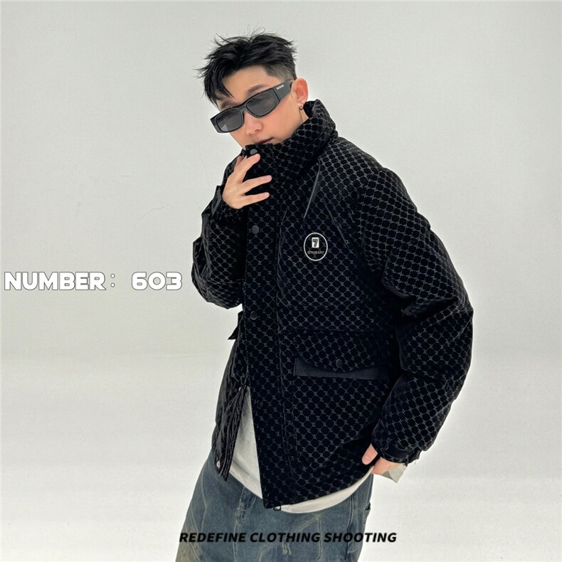 羽绒服男2025秋冬季潮流立领保暖格子加厚男士皮羽绒603-P180图片