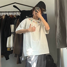 万针全刺绣工艺抖音得物高品质260克重磅纯棉双纱美式高街短袖T恤，男装T恤，电商A486