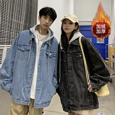 冬季加绒加厚情侣假两件连帽牛仔棉衣外套帽子可拆卸JR733-P98，男装棉衣，星座912-1（原星座914-5）
