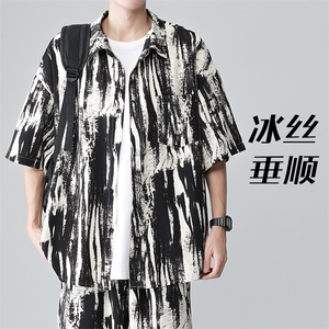 特批P25无差价风新中式大码冰丝男短袖衬衫CD891套装货号TZ081图片