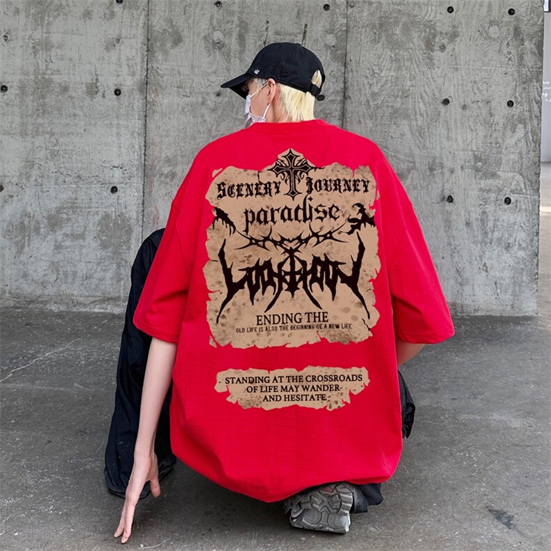 XZ517A-BK3030-P28大码男装2023原创涂鸦简约潮流情侣T恤重磅，男装T恤，星座517A