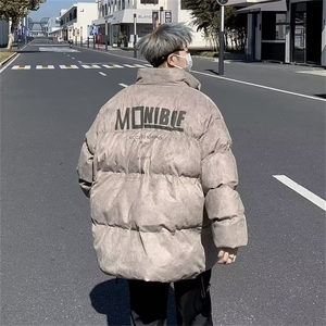 加绒加厚冬款男立领棉衣字母印花麝皮绒面包服棉袄外套MA161P88