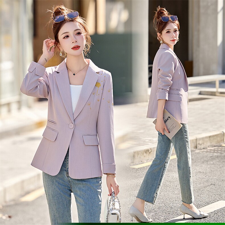 设计感刺绣通勤气质西服外套女2025春新款修身显瘦一粒扣西装上衣，女装短外套，涵亦佰惠