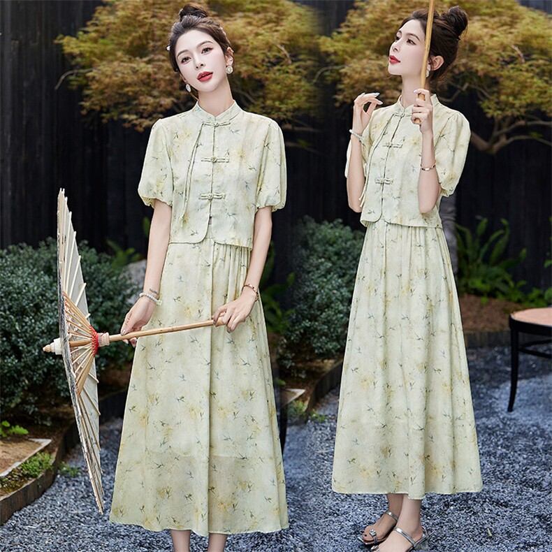 现货新中式连衣裙套装2024夏新款绝美精致高级感半身裙两件套,女装套装/套裙,琦鑫阁（原依鑫阁）