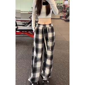 特批P30无差价秋新港风美拉德格子裤复古休闲阔腿裤男女同款K1529图片
