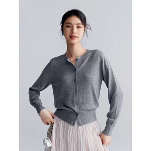 时尚百搭纯色羊毛针织开衫女秋季新款修身显瘦长袖外套图片