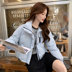 现货新款羽绒服女短款韩版立领简约加厚小个子高级感面包服外套潮，女装羽绒服，韩然一族