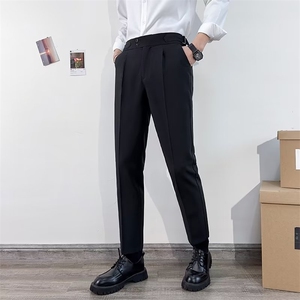 休闲坠垂感痞帅小西裤男士轻熟风商务免烫直筒阔腿黑色西装裤 K29图片