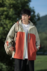 311B-1-8805-P65控98秋季新款拼接夹克外套男立领带帽休闲上衣图片