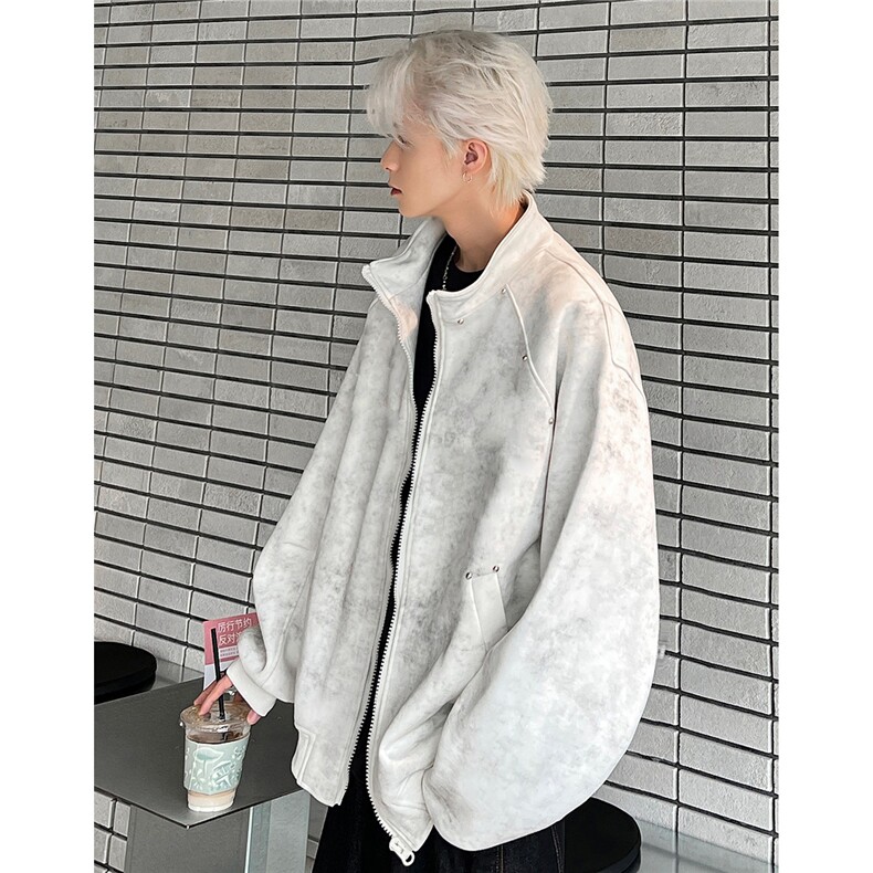 灰色扎染飞行员夹克绒棒球服帅JK701-P65,男装夹克,电商C307