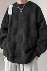 8XL-M特大码美式街头设计感毛巾绣格子毛衣男女情侣MY1204P50控68，男装针织衫/毛衣，电商D206-1