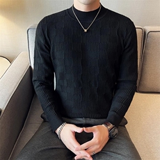 2024秋冬新款英伦修身暗花半高领毛衣针织打底衫男M13-p65，男装针织衫/毛衣，电商D303