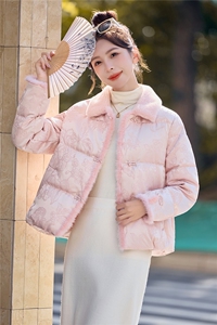现货2026冬装新款时尚风羽绒服外套中式提花保暖女人味显瘦韩版图片