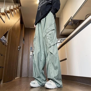 工装休闲裤男士韩版潮褶皱大口袋个性2024秋季ins长裤K5863-P53图片
