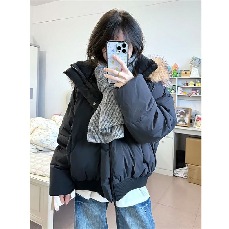 现货三防重磅硬挺boxy短款羽绒棉衣座山雕大毛毛领PU皮棉服外套冬,男装棉衣,电商A443