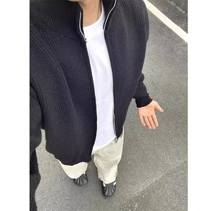 美式cleanfit立领开衫拉链毛衣复古高级感男女休闲针织衫宽松外套图片