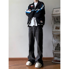 B221美式ins高街暗黑重工艺宽松微喇牛仔裤LK23128-P60控78，男装牛仔裤，电商B221