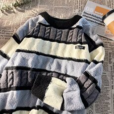 2026冬季新款加厚毛衣男拼色条纹韩版潮流百搭ins针织衫M240/P40，男装针织衫/毛衣，星座506B